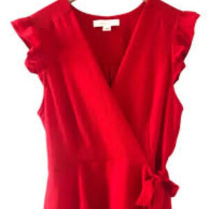 NWOT Monteau Los Angeles red flutter cross front blouse size Medium